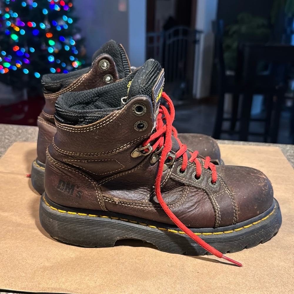 Dr. Martens Brown Leather Boots with Red Laces